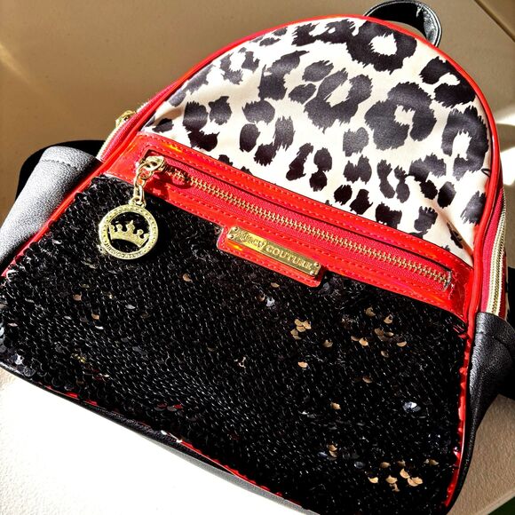 Juicy Couture Leopard Print, Black Sequin, and Red Mini Backpack Glam Rock - Picture 2 of 12